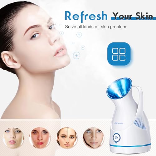 Facial Steamer,Amconsure Face Steamer for Home Facial Deep Cleaning, Nano Ionic Facial Steamers Warm Mist Humidifier Atomizer for Face Sauna Spa Sinuses Moisturizing, Unclogs Pores(Blue)