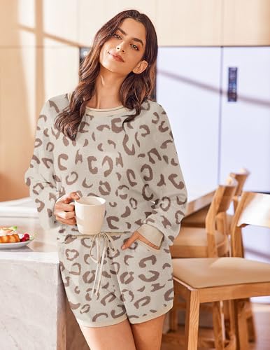 Ekouaer Knit Pajamas Set for Women Lounge Sets Long Sleeve Sweatsuit Matching 2 Piece Outfits Cute Sweater Sets Pink L