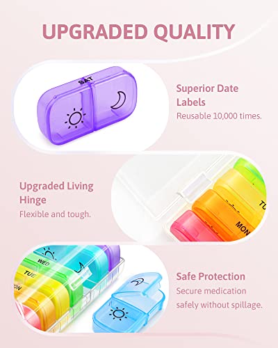 Weekly Pill Organizer 2 Times a Day with Same-Side Large Opening for Easy Filling & Retrieving, Color Tracking 7 Day AM PM Pill Box with Large BPA Free Pill Case for Vitamins, Fish Oils (Clear)