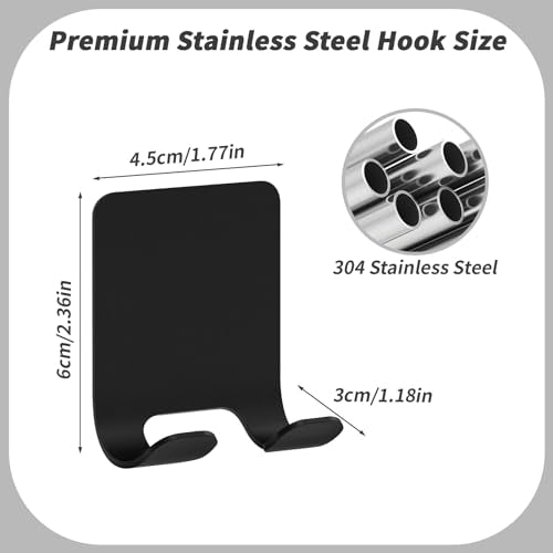 Razor Holder Shaver Hook Hanger Stand Self Adhesive Stainless Steel Utility Storage Hook Shower Hook For Razor Bathroom Kitchen Organizer For Plug Robe Towel Loofah Bathrobe Coat-4 Packs (Black)