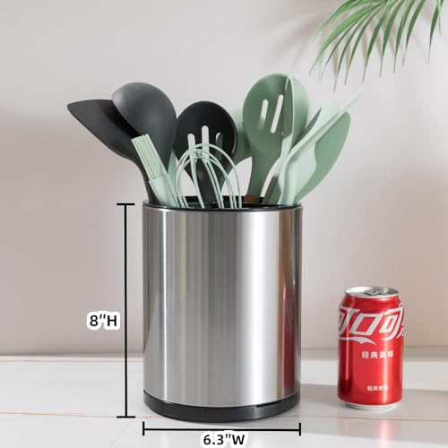 LIBODOUR Kitchen Utensil Holder Extra Large 360° Rotating For Counter Organizer Stainless Steel Storage Cooking Silverware Caddy Flatware 3 Compartment Flatware Spoon Spatula Lazy Susan（Black）