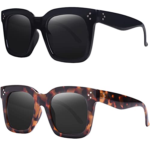 TAOTAOQI Vintage Women Oversized Sunglasses Designer Luxury Square Sun Glasses UV400 Protection Flat Lens (Black Frame Black Gradient Lens, 51)
