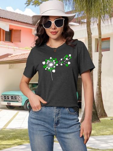 MK Shop Limited Women Shamrock Dandelion Graphic Shirt Cute St. Patrick's Day Shirts Summer Round Neck Short Sleeve Tee Tops