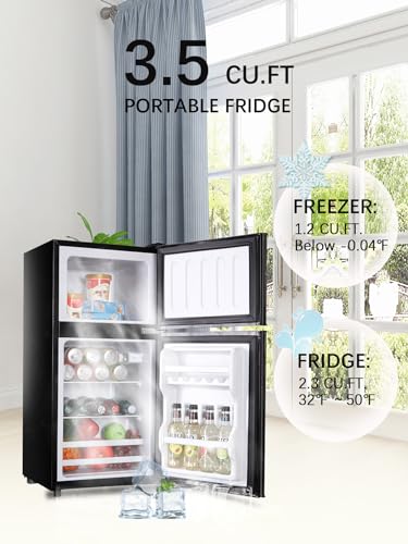 KRIB BLING 3.5 Cu.ft Retro Mini Fridge with Freezer, Compact Refrigerator for Home, Office, Dorm, or RV with Adjustable Mechanical Thermostat and 2-Door Design, Black