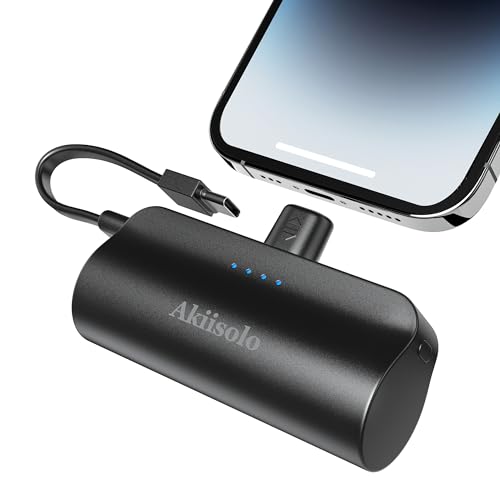 Portable Charger for iPhone With Dual Infterface, Real 5000mAh Mini Power Bank Fast Charging, Phone Charger Battery Pack Compatible with iPhone 15/14/14 Pro Max/14 Plus/13/12/11/X/8/7/6, More (Black)