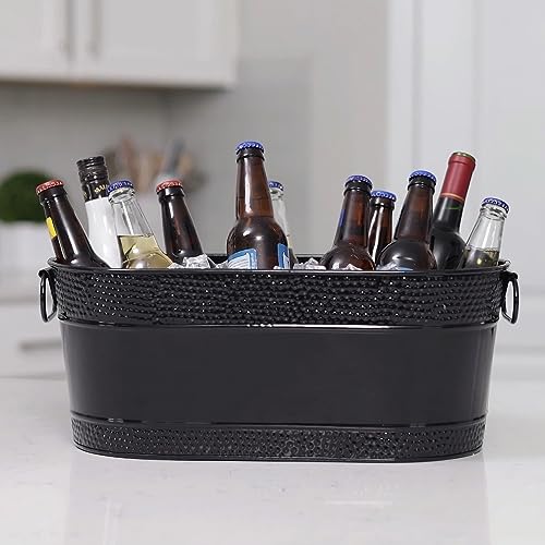 BREKX Colt Copper Finish Galvanized Bucket for Parties, Oval 16-Bottle Hammered Beverage Chiller with Handles, Farmhouse Bucket for Galvanized Decor or Storage, 15QT (4 Gallon)