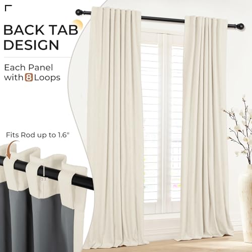 INOVADAY 100% Blackout Curtains for Bedroom 63 Inches Long 2 Panels Set, Back Tab/Rod Pocket Faux Linen Blackout Curtains, Thermal Insulated Darkening Drapes for Living Room, 52''W x 63''L, Grey