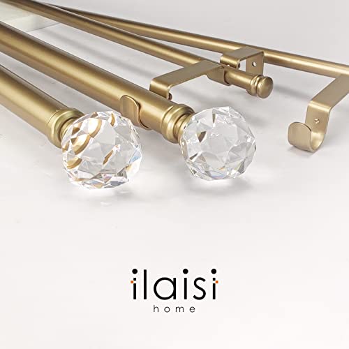 ILAISIHOME Double Curtain Rod Set:1-1/8 Inch Diameter Luxury Gold Curtain Rods,36-72 Inch Adjustable Gold Drapery Rod with Crystal-clear Faceted Finials for 1 Pack