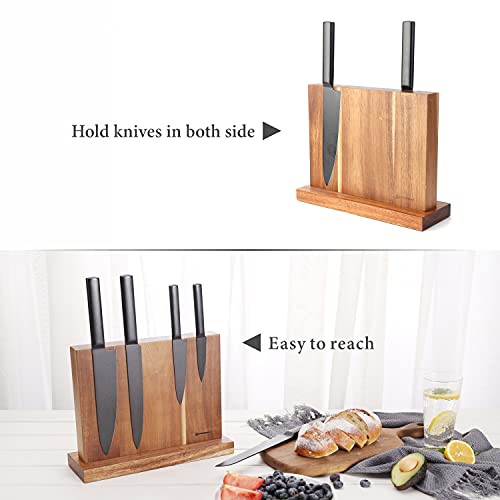 KITCHENDAO Luxury Acacia Magnetic Knife Block Holder with Enhanced Magnets, Cutlery Display Stand and Storage Rack, Large Capacity, Easy to Reach, Easy to Clean, Mother's Day Gift for Mom Grandma