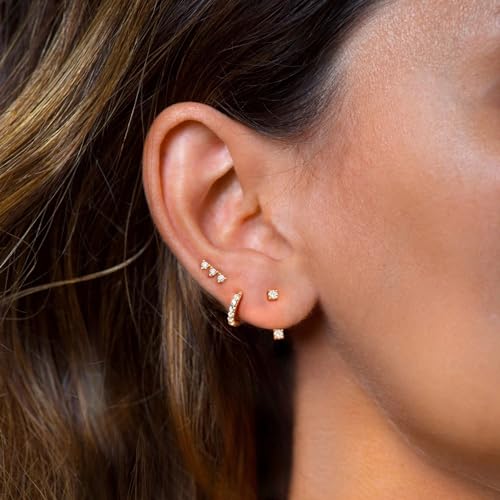 Dainty Silver Stud Earrings Set For Women Non Tarnish Sterling Silver Earrings Hoops Huggie Earrings For women Silver Hoop Earrings Double Piercing Earrings For Two Holes Set
