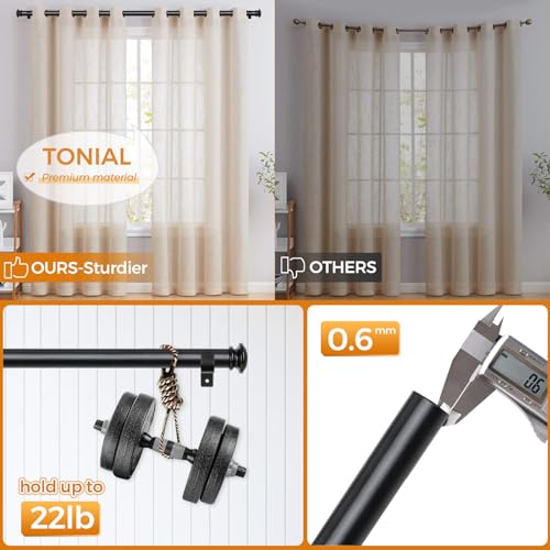 TONIAL Black Curtain Rods for Windows 28 to 48 Inches, Telescoping Splicing 3/4 Curtain Rod 32 to 43 Inch(2.6 to 3.6 ft), Decorative Single Drapery Rod with Small Finial