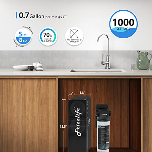 Frizzlife RO Reverse Osmosis Water Filtration System - 1000 GPD Fast Flow, Tankless, Reduces TDS, Compact, Alkaline Mineral PH, Household and Commercial Usage, USA Tech Support, PD1000-TAM4