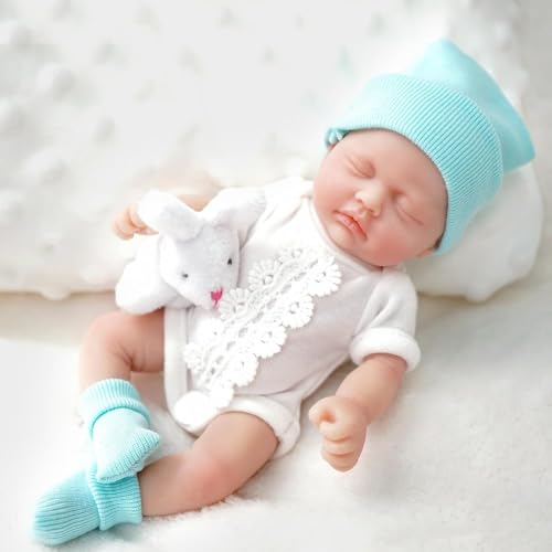 Mire & Mire 7 inch Full Body Silicone Baby Dolls That Look Real,Not Vinyl Dolls,Real Platinum Doll Bald,Soft Lifelike Newborn - Boy（C）