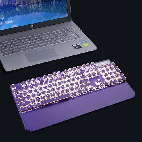 Camiysn Typewriter Style Mechanical Gaming Keyboard, Black Retro Punk Gaming Keyboard with RGB Backlit, 104 Keys Blue Switch Wired Cute Keyboard, Round Keycaps for Windows/Mac/PC