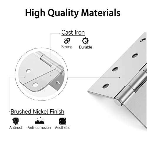HOSOM 3 Pack Brushed Nickel Exterior Door Hinges 4 Inch, 5/8" Radius, Removable Pin, Perfect for Heavy-Duty Front & Back Door, Antirust & No Squeaks