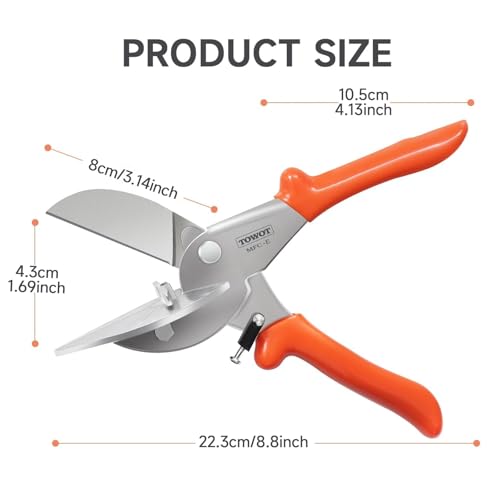 TOWOT Multi Angle Miter Shears, Angle Cutter Adjustable At 45 To 135 Degree With Safety Lock Miter Shears for Crafting, Plastic, PVC & Molding Trim, Angle Cutting Tool Including 2 Spare Blades