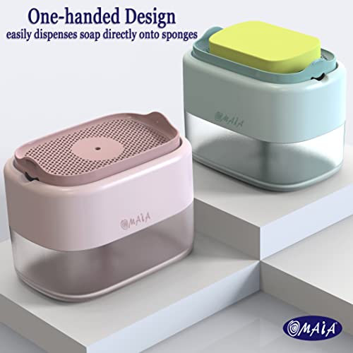 OMAIA Dish soap Dispenser for Sink - Blue - Sink Countertop Organizer - Soap Dispenser with Sponge Holder
