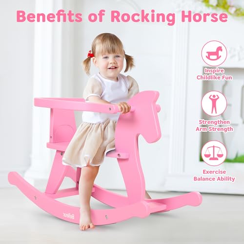 Belleur Rocking Horse for Kids 1-3 Years Old, Wooden Rocking Toy for Toddlers with Removable Fence for Indoor & Outdoor Activities, Baby Horse Riding Toy for Birthday & Visit Gifts