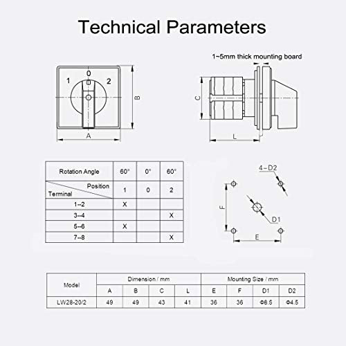 VictorsHome Changeover Switch LW28-20 3 Positions 8 Terminals Universal Rotary Cam Selector Latching Switches 550V 20A