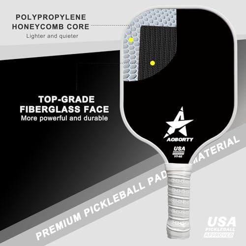 AOBORTY Pickleball Paddles 4 Pack - Light Graphite Premium Rackets Fiber Face Pickleball Set with 6 Outdoor Indoor Balls Including Portable Carry Bag