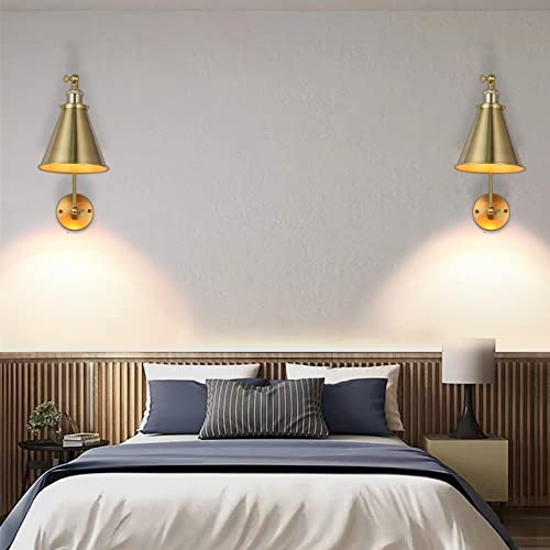 Aeyee Swing Arm Wall Sconce Set of 2, Brass Wall Lights, Industrial Wall Mount Lamp for Bedroom Living Room Hallway