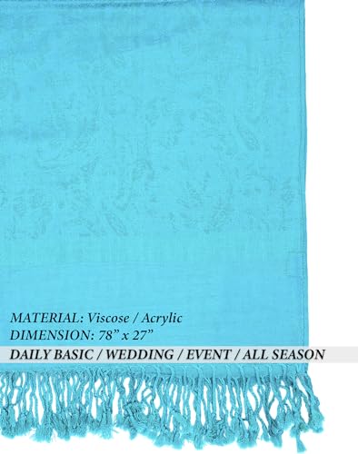 Achillea Women's Two Tone Vintage Jacquard Paisley Pashmina Shawl Wrap Scarf (Light Blue Tan)
