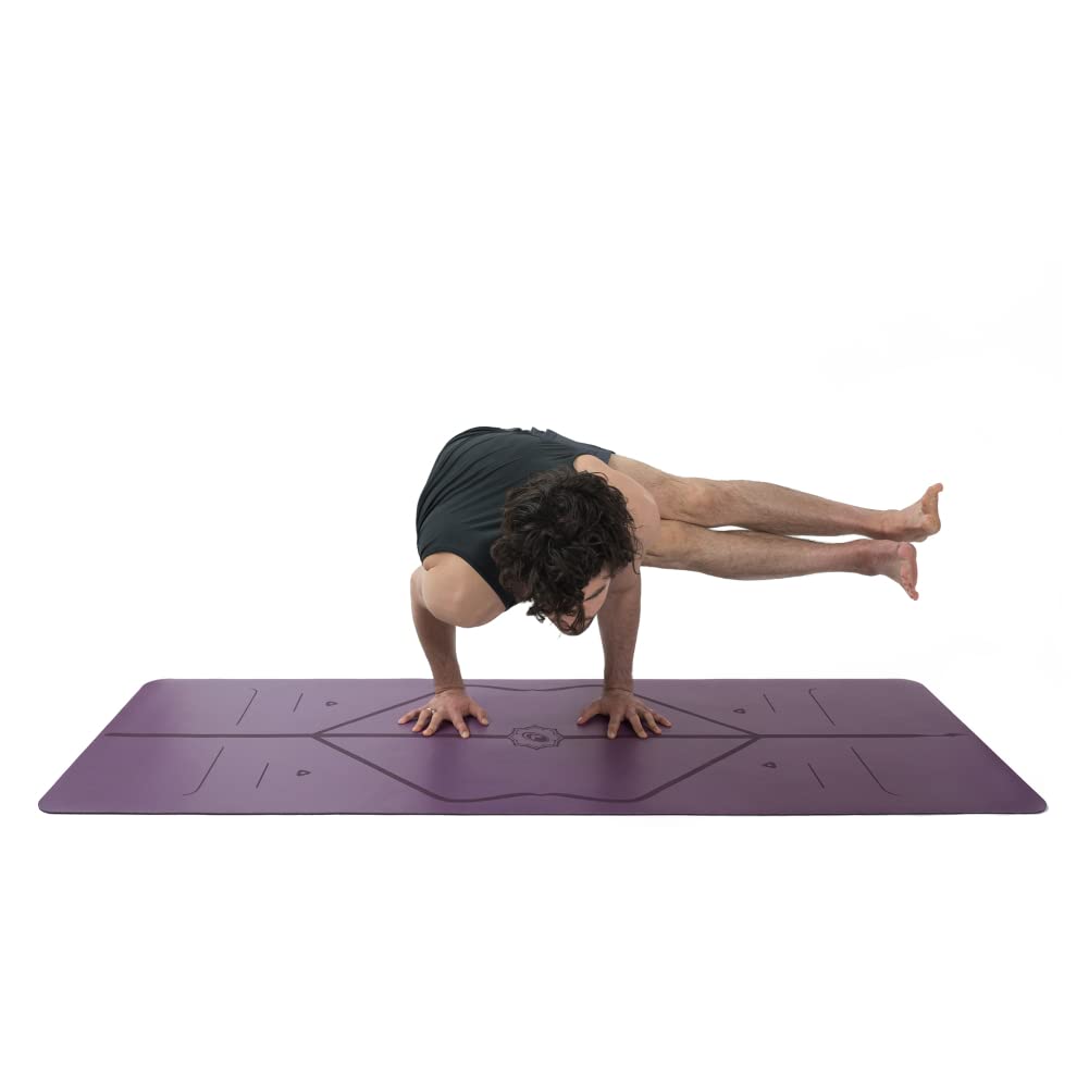 LIFORME Travel Yoga mat – Patented Alignment System, Warrior-Like Grip, Non-Slip, Eco-Friendly, Ultra-Lightweight, Sweat Resistant, Long, Wide and Thick - Purple