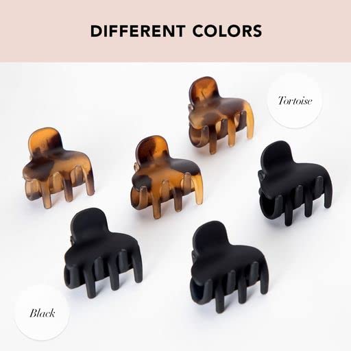 Kitsch Small Hair Clips for Women, Recycled Plastic Small Claw Clips & Mini Claw Clips for Hair, Mini Hair Clips for Thin Hair, Tiny Jaw Clip for Hair, 6 pcs (Tortoise & Black)