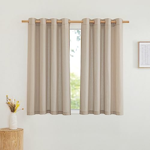 NICETOWN Thick Stone Blue Linen Curtains for Kids Room, Grommet Semi Sheer Linen Blend Curtains & Drapes Privacy Added with Light Filtering for Bedroom/Living Room, W55 x L120, 2 Panels