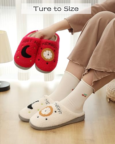 Cysincos House Slippers for Women and Men Unisex Cozy Warm Winter Plush Slides Slip-on Fuzzy Slippers Midnight White Size 5.5