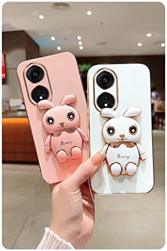 for Oneplus Nord N300 5G Case 3D Cute Cartoon Hidden Rabbit Kickstand Design for Women Girls,Luxury Plating Glitter Soft Silicone Girly Phone Case with Camera Protection Cover for Oneplus N300 Black