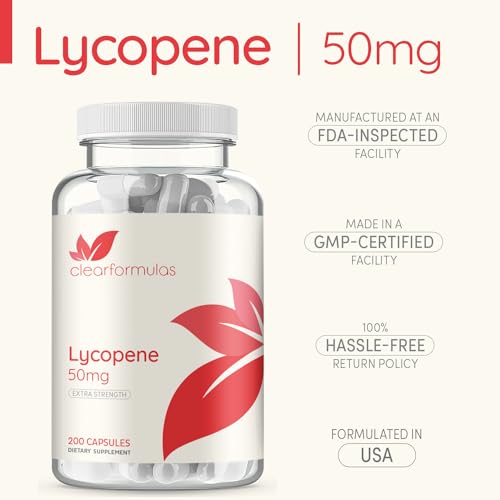 Clear Formulas Lycopene 50mg 200 Vegetarian Capsules (Non-GMO & Gluten Free)