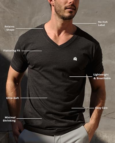 INTO THE AM V Neck T Shirts Men Fitted Casual Essential Basic Undershirt Sleep Vneck Tshirt for Guys (Red, Medium)