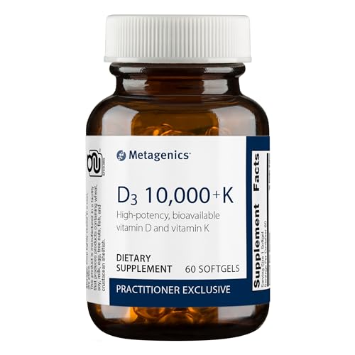 Metagenics Vitamin D3 + K - for Immune Support, Bone Health & Heart Health* - Vitamin D with MK-7 (Vitamin K2) - Non-GMO - Gluten-Free - 60 Softgels - 10,000 IU