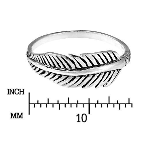 AeraVida Tribal Feather .925 Sterling Silver Band Ring | Feather Ring for Women Sterling Silver | 925 Sterling Silver Band Ring | Sterling Silver Ring Sizes 6-10 (7.5)