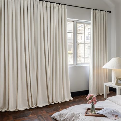 Red Thick 2-layer Linen Pinch Pleated Full Blackout Curtains for Bedroom - Two Pages Black Out Curtains 84 Inch Long 2 Panels Set for Living Room Darkening Thermal Window Curtains Drapes, 16 Hooks