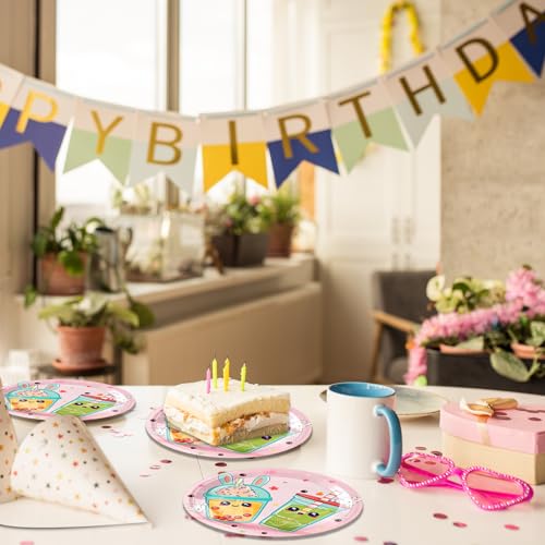 40PCS Boba Tea Party Decorations Boba Party Kit Bubble Tea Birthday Dinnerware Decoration Include Boba Tea Plate Napkins for Girl's Birthday Baby Shower