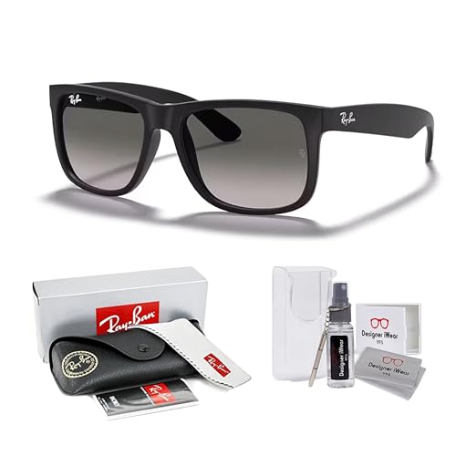 Ray-Ban RB4165 JUSTIN 601/8G 51M Rubber Black/Grey Gradient Sunglasses For Men+ BUNDLE with Designer iWear Care Kit