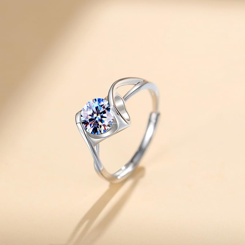 Attalen Handmade Sterling Silver Ring Heart Shape Moissanite Proposal Solitaire With Gift Wrapped Box For Her Woman Wife Girlfriend Present For Engagement Birthday Valentine Wedding Anniversary