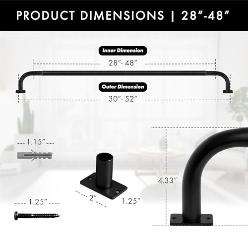 Meriville 1-Inch Diameter Wrap Around Blackout Curtain Rod, 28-Inch to 48-Inch, Black Finish
