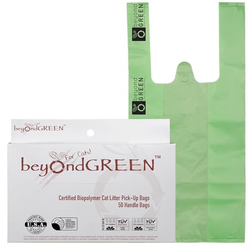 beyondGREEN Plant-Based Cat Litter Poop Waste Pick-Up Bags with Handles - 50 Bags - 8 in x 16 in
