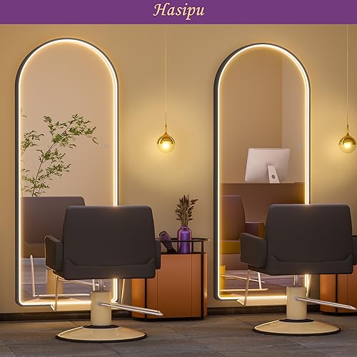 Hasipu Full Length Mirror with Lights, 71" x 24" LED Lighted Floor Standing Mirror, Full Body Dressing Hanging Mounted Mirror, Dimmable, Tempered Glass, Safe to Use, Square White