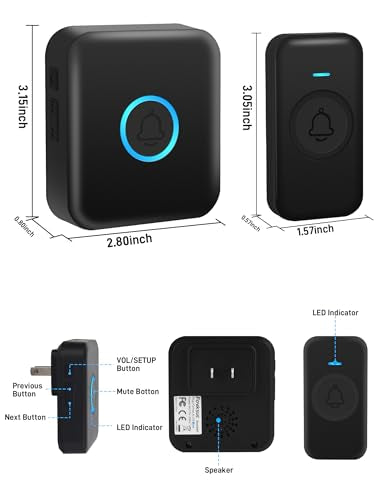 FOVKSUC Wireless Doorbell, Classroom Doorbell 1 Receiver + 1 Waterproof Button, with 60 Chimes 5 Levels Volume and LED Flash, 1000ft Range Door Bells for Homes Office Hospital