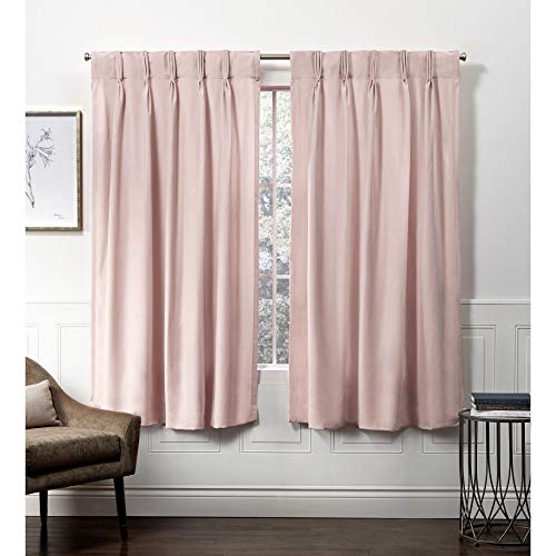TOWN & COUNTRY LUXE Velour Solid Heavyweight Indoor Curtains, Light Filtering Opacity, Triple Pinch Pleat Top, Plush Velvet, 2-Pack Set, 63", Blush
