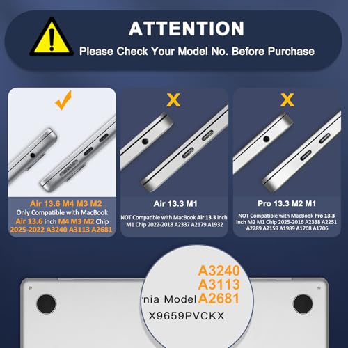 MOSISO Compatible with MacBook Air 13 inch Case 2025 2024 2023 2022 M4 A3240 M3 A3113 M2 A2681,Anti-Cracking Heavy Duty TPU Bumper Hard Case&Keyboard Skin&ScreenFilm for MacBook Air 13.6, Purple