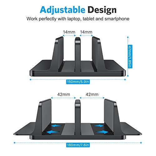 OMOTON [Updated Dock Version Vertical Laptop Stand, Double Desktop Stand Holder with Adjustable Dock (Up to 17.3 inch), Fits All MacBook/Surface/Samsung/HP/Dell/Chrome Book (Black)