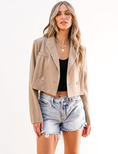 luvamia Cropped Blazers for Women Business Casual Open Front Jackets for Women Fashion Dressy Fashion Jackets for Women Womens Suits for Work Professional Apricot Size X-Small Fits Size 0 / Size 2