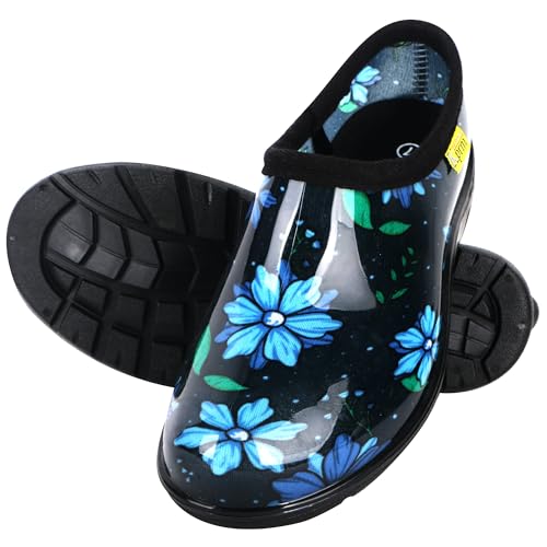 Kprm Flat Garden Shoes for Women Waterproof Slip-On Womens Rubber Rain Shoes Gardening Clogs with Comfort Insole (Chickens Yellow, 6)