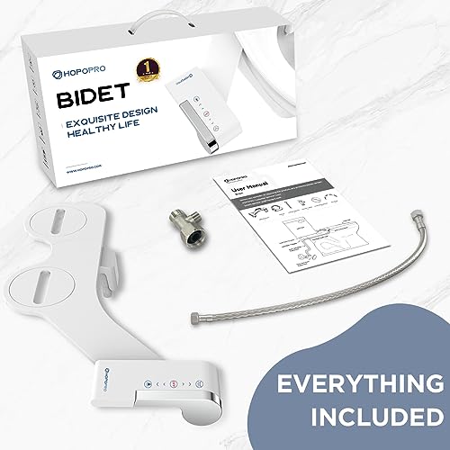 HOPOPRO Bidet Attachment for Toilet, Non-Electric Bidet Ultra-Slim Dual Nozzle (Feminine/Rear Wash), Fresh Cold Water Sprayer Bidets for Existing Toilets with Adjustable Pressure Control 1-Min Install