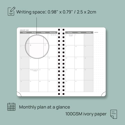 POPRUN Small Planner 2024-2025 (4''x 6.25'') Academic Planner Weekly and Monthly (July 24-June 25) Spiral Planner with Hourly Time Slots, Hard Cover, Wirebound, for Purse, 100 GSM - Black